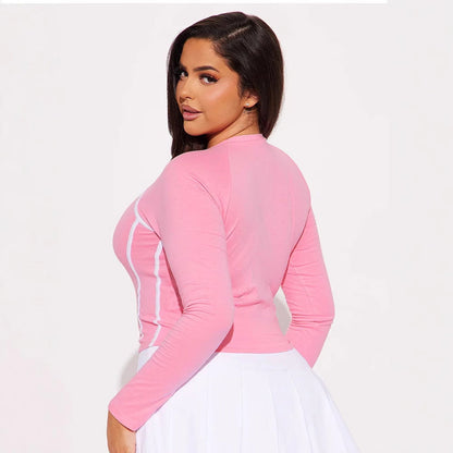 Slim Fit Long Sleeve T-Shirt with Number Print and Contrast Piping