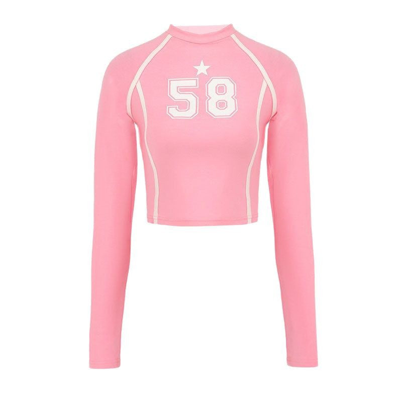 Slim Fit Long Sleeve T-Shirt with Number Print and Contrast Piping