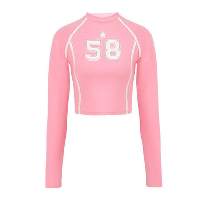 Slim Fit Long Sleeve T-Shirt with Number Print and Contrast Piping