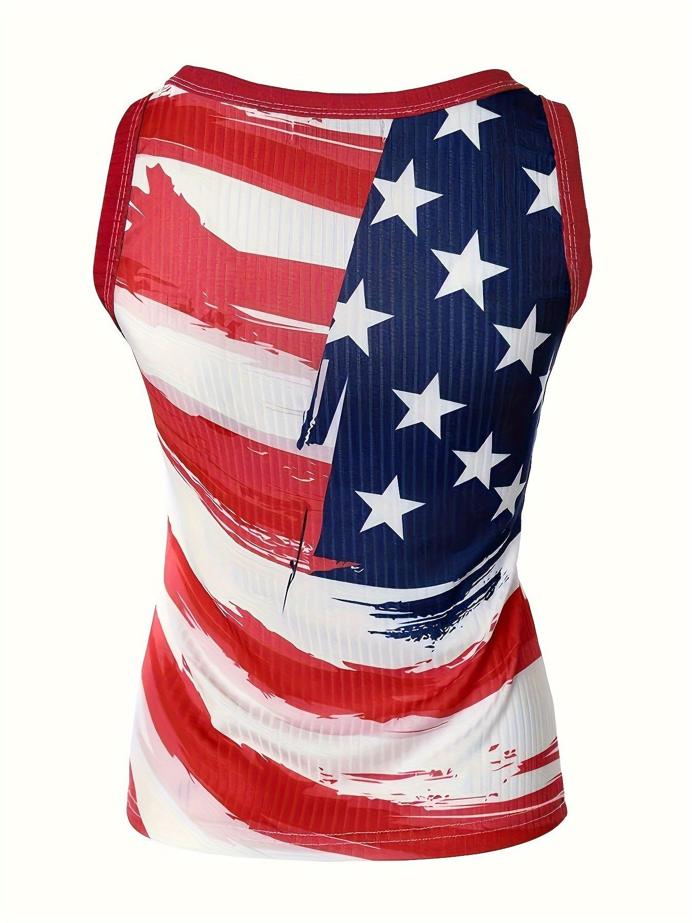 American Flag Print Henley Tank Top with Ribbed Texture