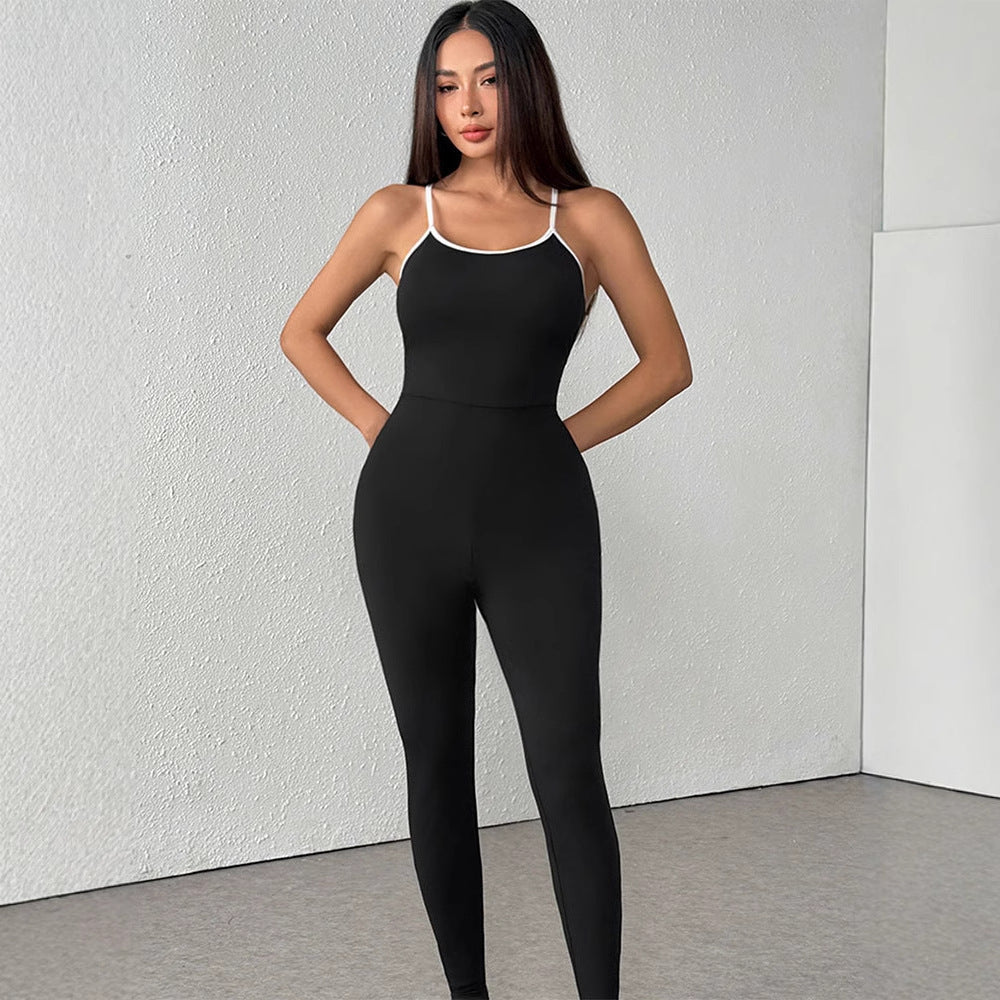 Bodycon Fitness Jumpsuit with Contrast Spaghetti Straps
