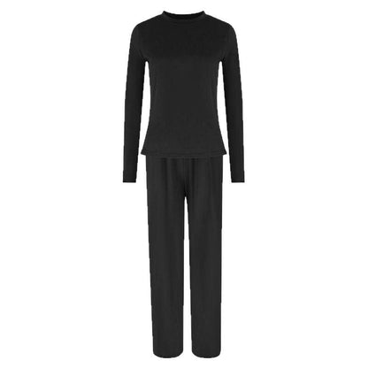 Solid Color Two-Piece Set with Long Sleeves and Wide-Leg Pants