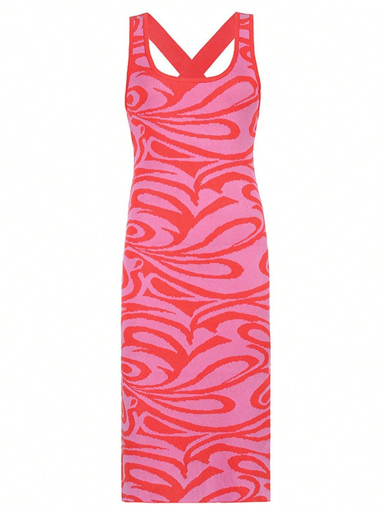 Swirl Print Bodycon Maxi Dress with Backless Detail