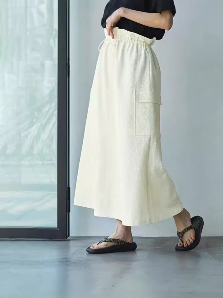 A-Line Cargo Maxi Skirt with Drawstring Waist