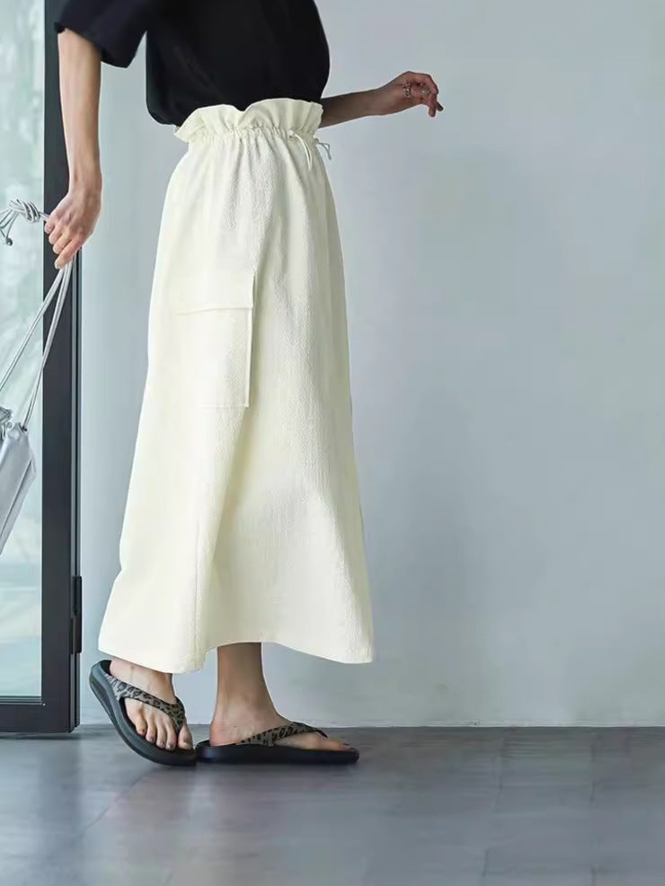 A-Line Cargo Maxi Skirt with Drawstring Waist