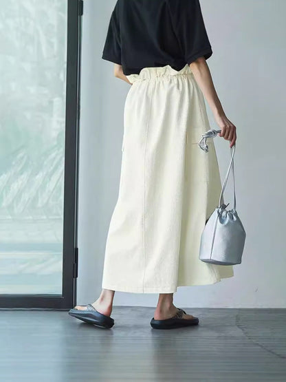 A-Line Cargo Maxi Skirt with Drawstring Waist