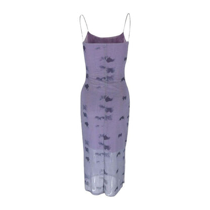 Butterfly Print Ruched Maxi Dress with Spaghetti Straps