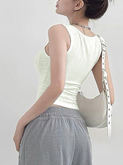 Slim Fit Ribbed Tank Top with Square Neck