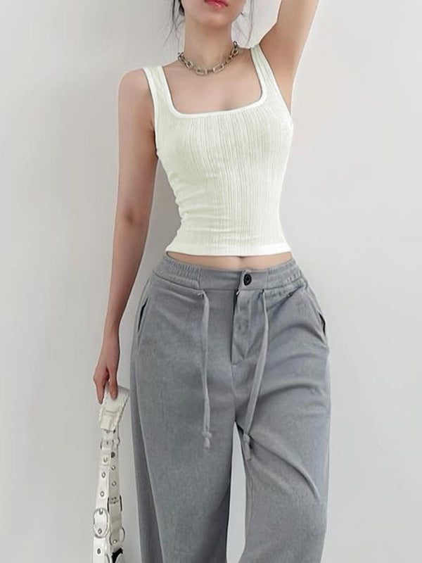Slim Fit Ribbed Tank Top with Square Neck