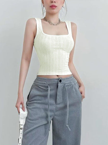 Slim Fit Ribbed Tank Top with Square Neck