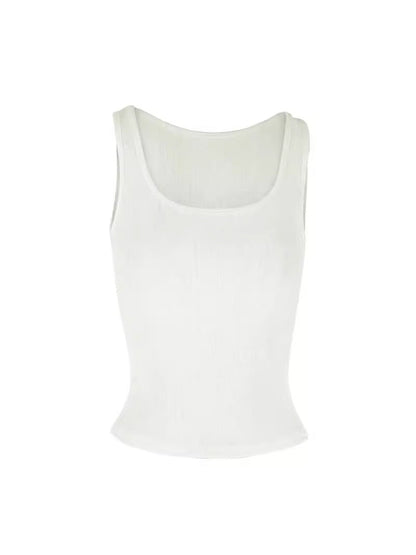 Slim Fit Ribbed Tank Top with Square Neck