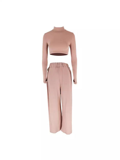 Mock Neck Long Sleeve Crop Top and High Slit Midi Skirt Set