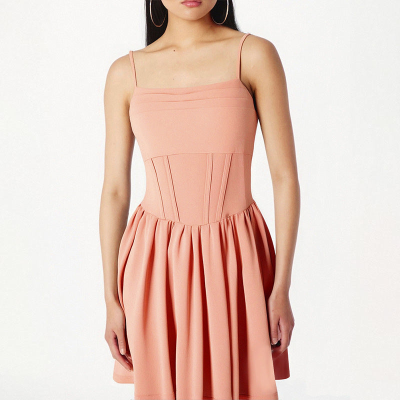 Corset-Style Fit and Flare Mini Dress with Pleated Skirt