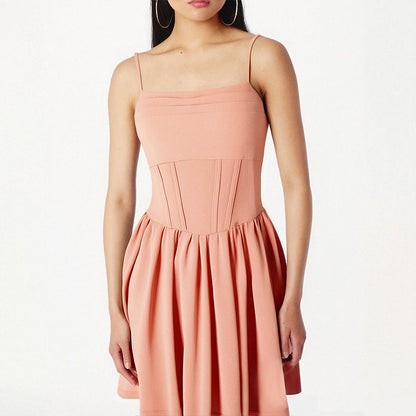 Corset-Style Fit and Flare Mini Dress with Pleated Skirt