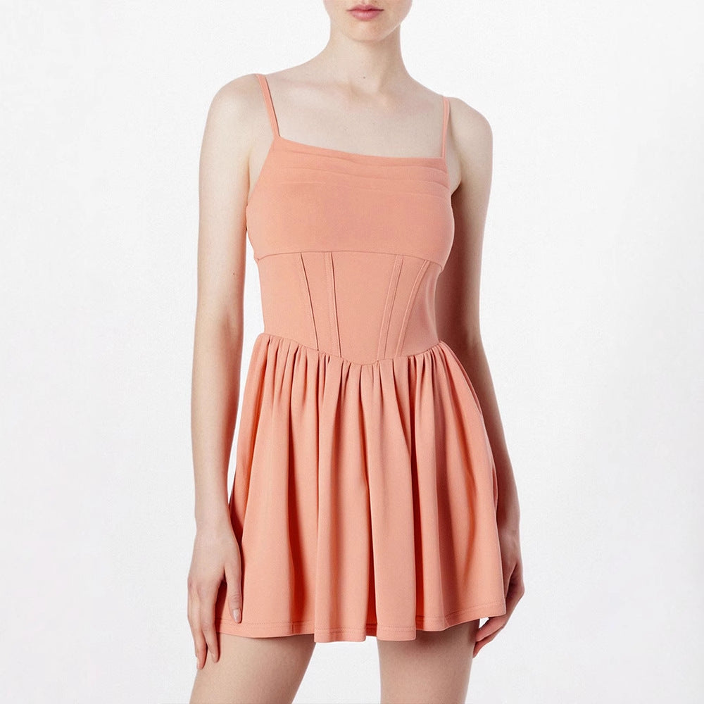 Corset-Style Fit and Flare Mini Dress with Pleated Skirt