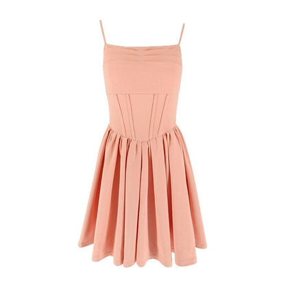 Corset-Style Fit and Flare Mini Dress with Pleated Skirt