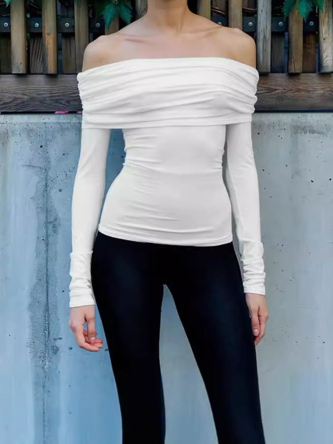 Slim Fit Ruched Off-Shoulder Top with Long Sleeves