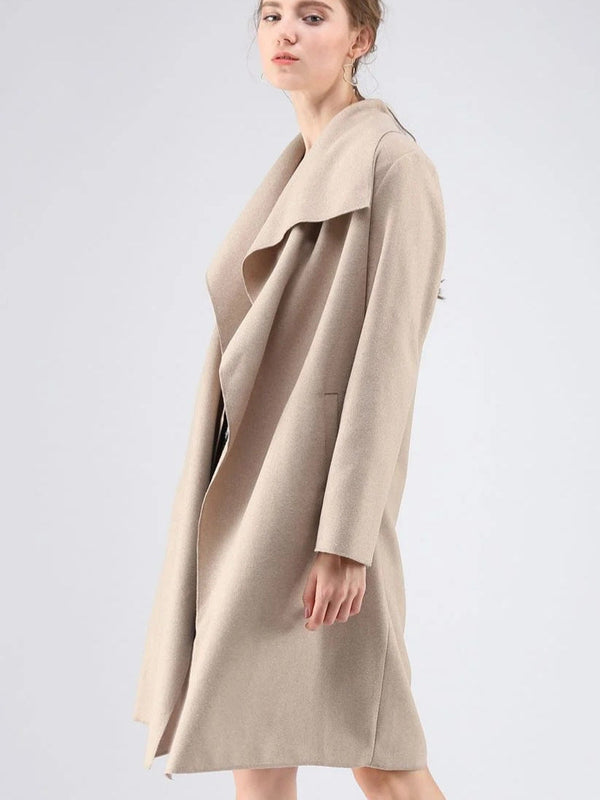 Longline Open Front Cardigan with Draped Lapel