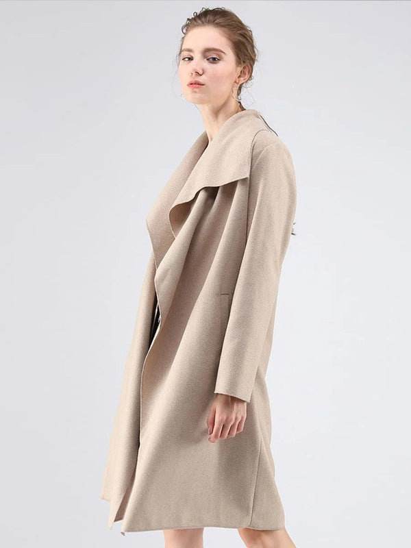 Longline Open Front Cardigan with Draped Lapel