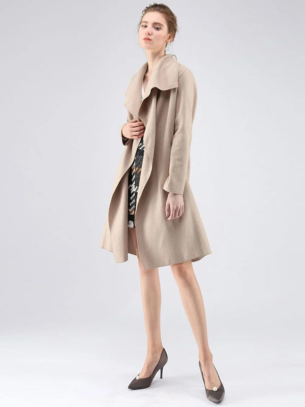 Longline Open Front Cardigan with Draped Lapel