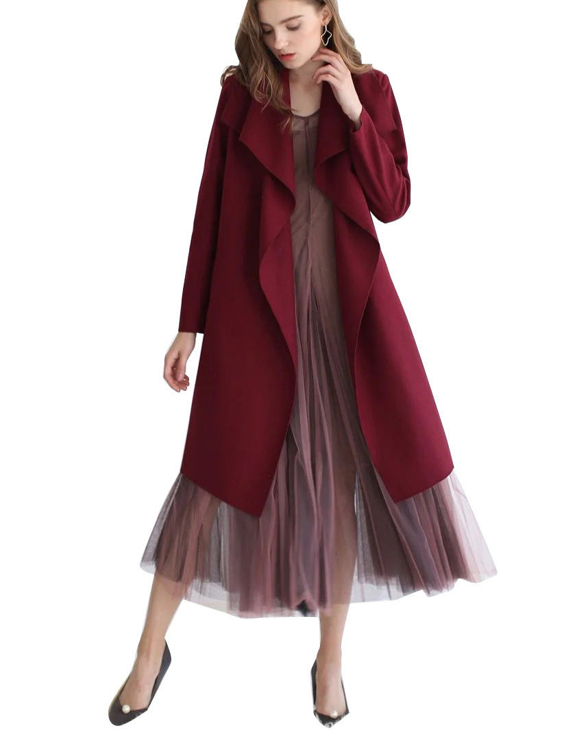 Longline Open Front Cardigan with Draped Lapel