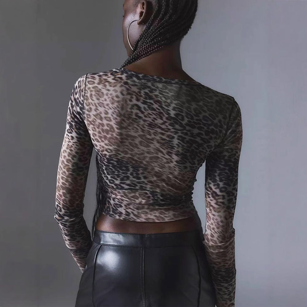 Slim Fit Leopard Print Cropped Cardigan with Button Front