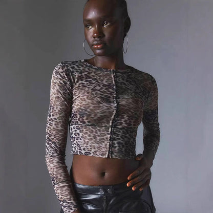 Slim Fit Leopard Print Cropped Cardigan with Button Front