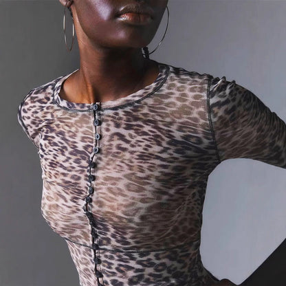 Slim Fit Leopard Print Cropped Cardigan with Button Front