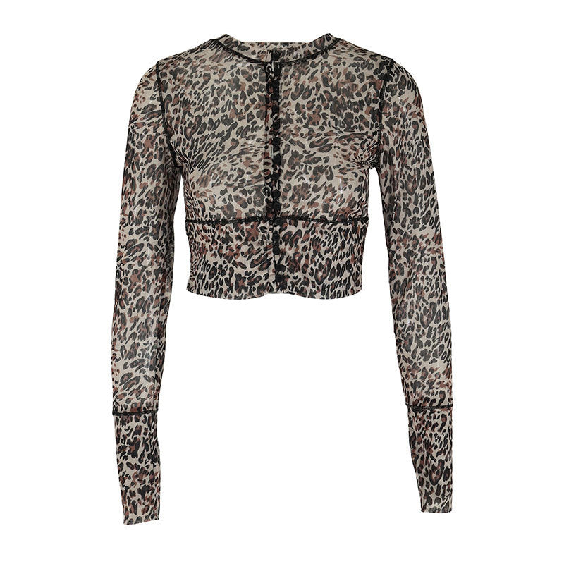 Slim Fit Leopard Print Cropped Cardigan with Button Front