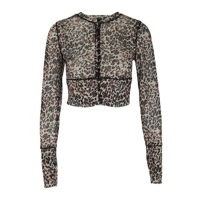 Slim Fit Leopard Print Cropped Cardigan with Button Front