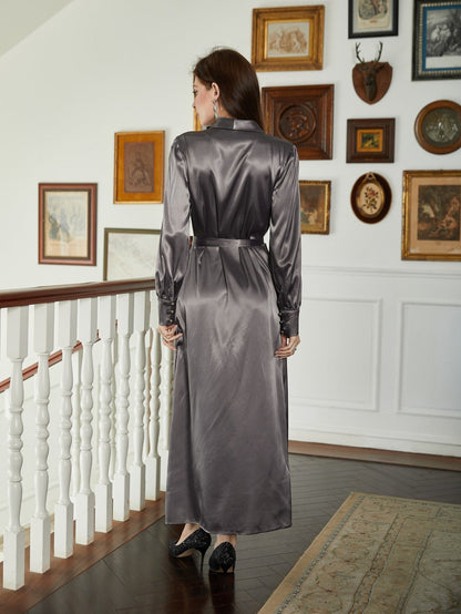Satin Wrap Dress with High-Low Hem and Tie Waist