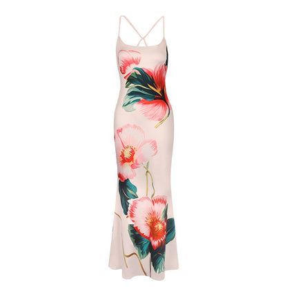 Floral Print Bodycon Maxi Dress with Criss-Cross Straps