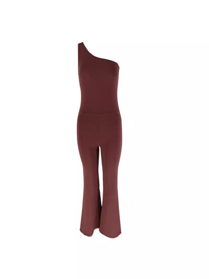 Bodycon One-Shoulder Jumpsuit with Flared Leg