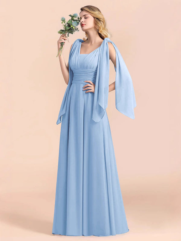 A-Line Maxi Dress with Pleated Bodice and Draped Sleeves