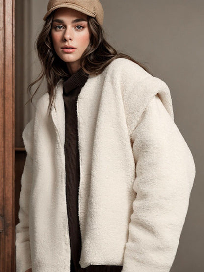 Oversized Sherpa Zip-Up Cardigan with Round Neck