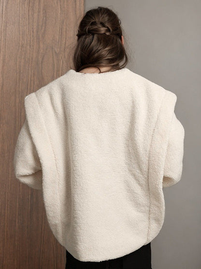 Oversized Sherpa Zip-Up Cardigan with Round Neck
