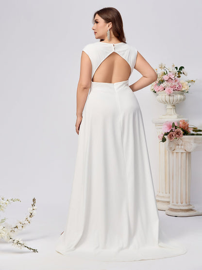 A-Line V-Neck Evening Gown with High Slit and Backless Detail