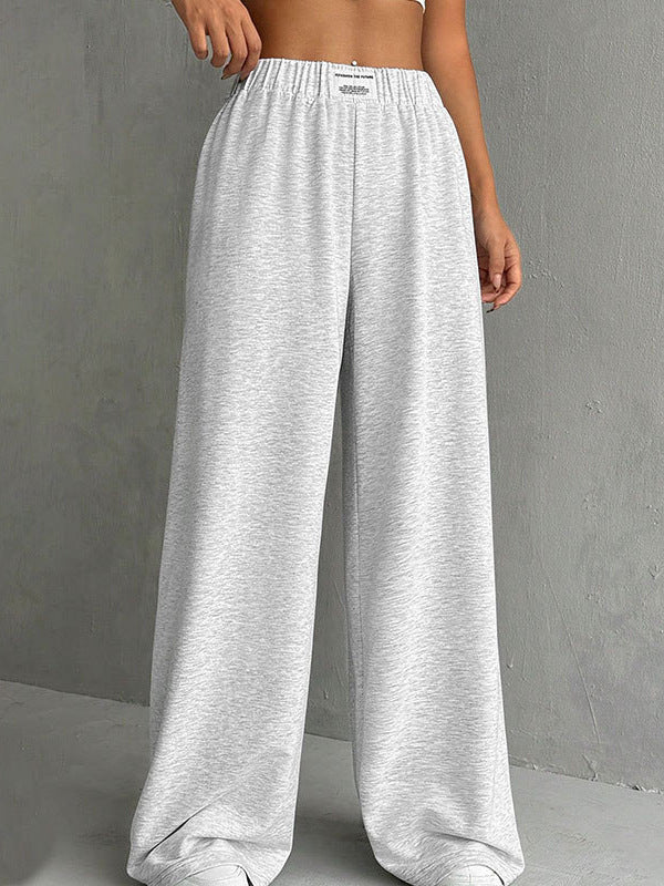 Wide-Leg Sweatpants with High Elastic Waist and Patch Detail
