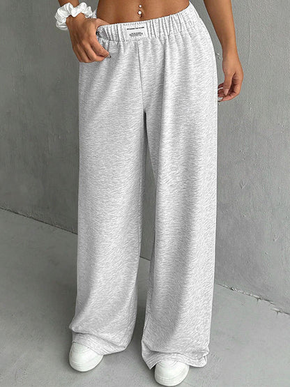Wide-Leg Sweatpants with High Elastic Waist and Patch Detail