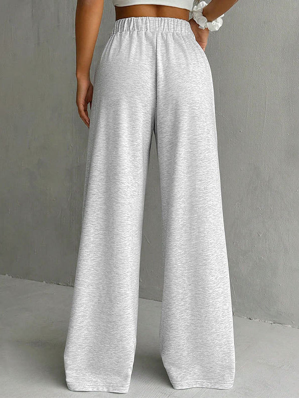 Wide-Leg Sweatpants with High Elastic Waist and Patch Detail