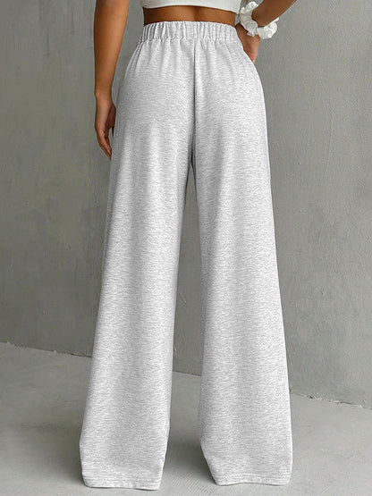 Wide-Leg Sweatpants with High Elastic Waist and Patch Detail