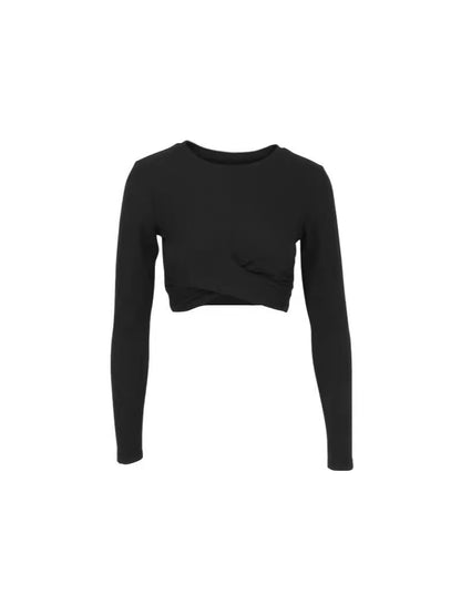 Slim Fit Ribbed Long Sleeve Top with Cross Front Detail