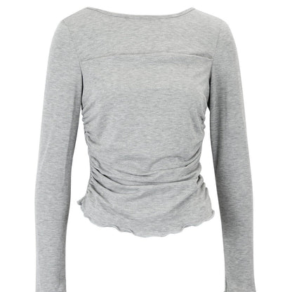 Slim Fit Long Sleeve T-Shirt with Ruched Detail and Lettuce Hem