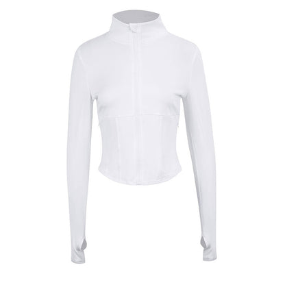 Slim Fit Stand Collar Jacket with Corset Seams and Thumbholes
