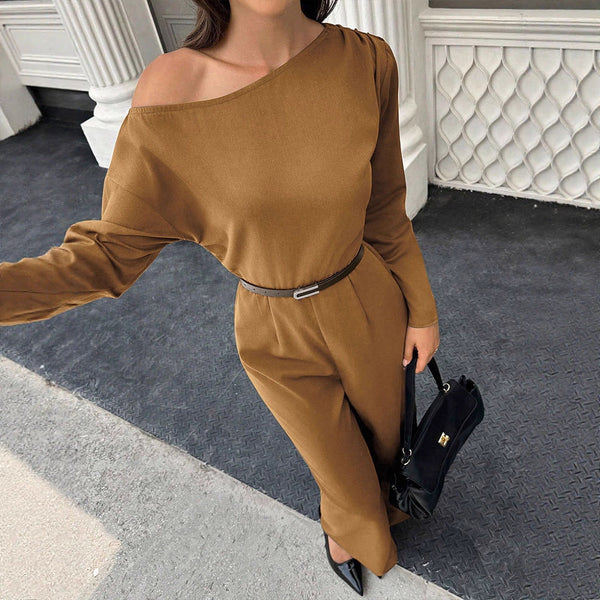One-Shoulder Wide-Leg Jumpsuit with Belted High Waist