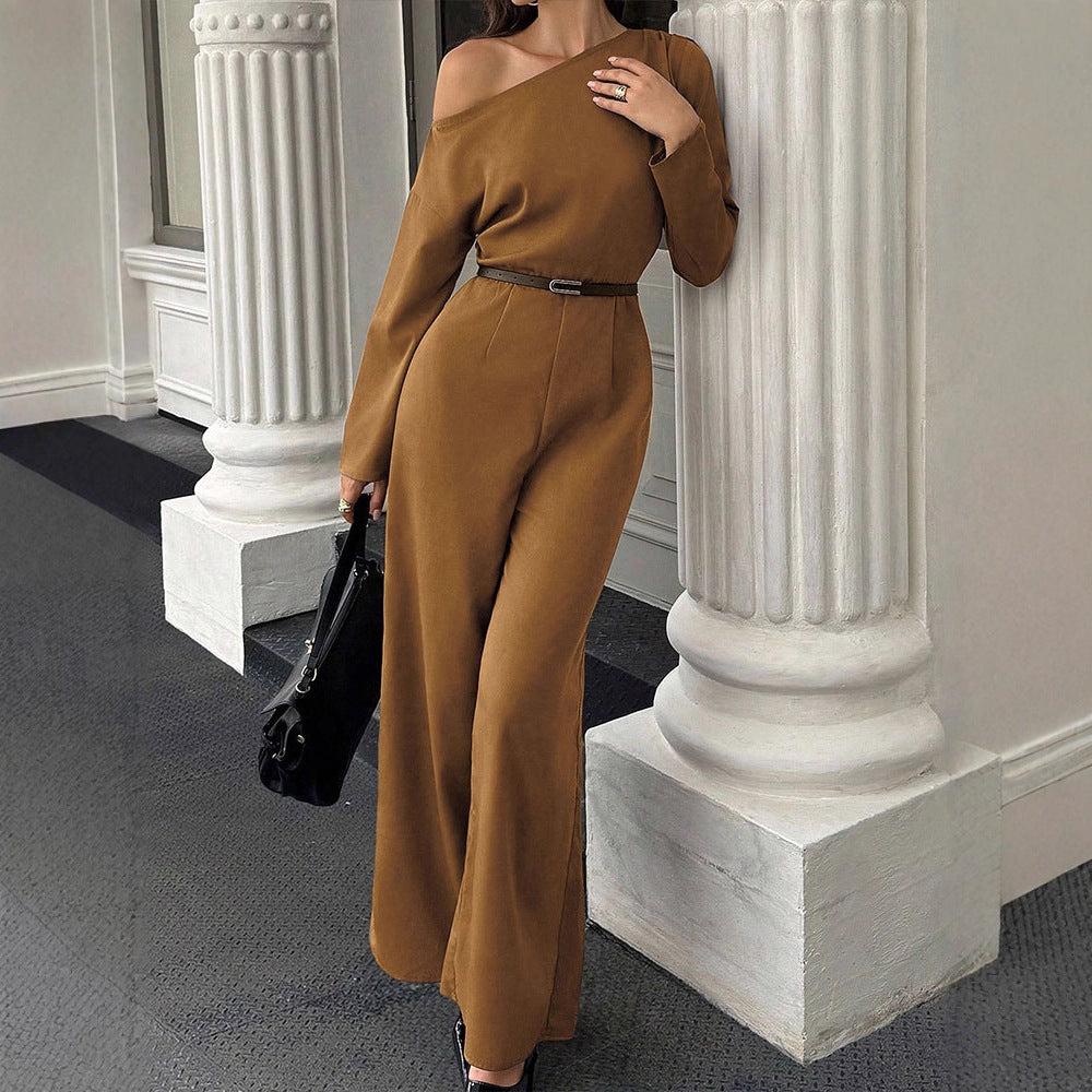 One-Shoulder Wide-Leg Jumpsuit with Belted High Waist