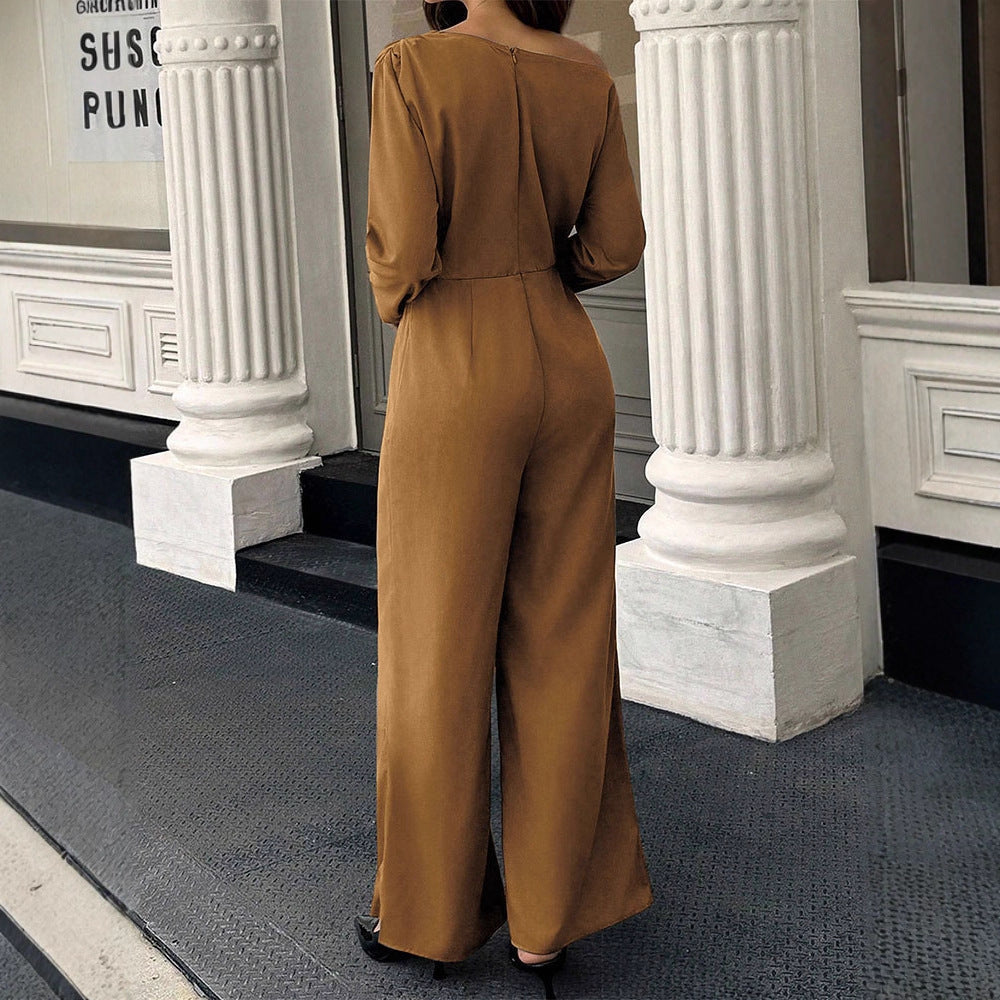 One-Shoulder Wide-Leg Jumpsuit with Belted High Waist