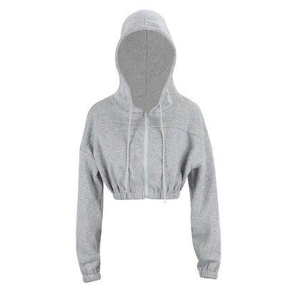 Slim Fit Cropped Zip-Up Hoodie with Elastic Hem