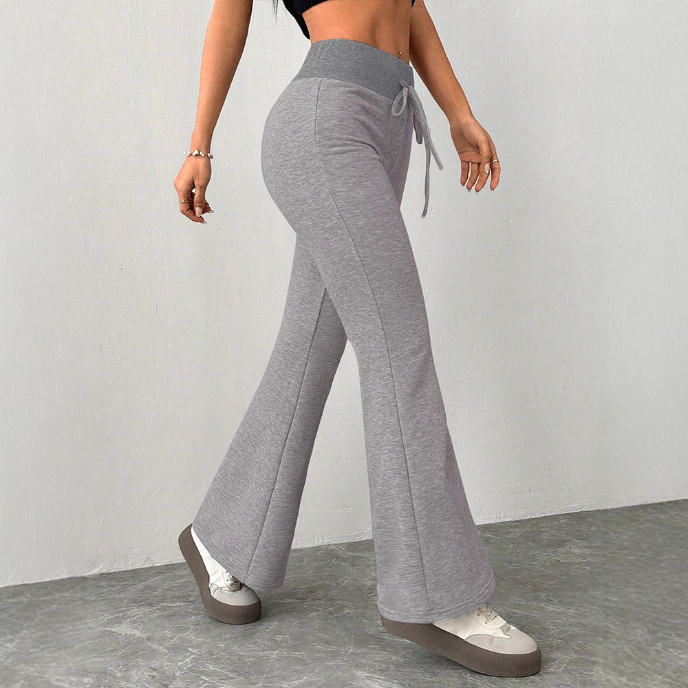 High-Waist Flared Pants with Drawstring Detail