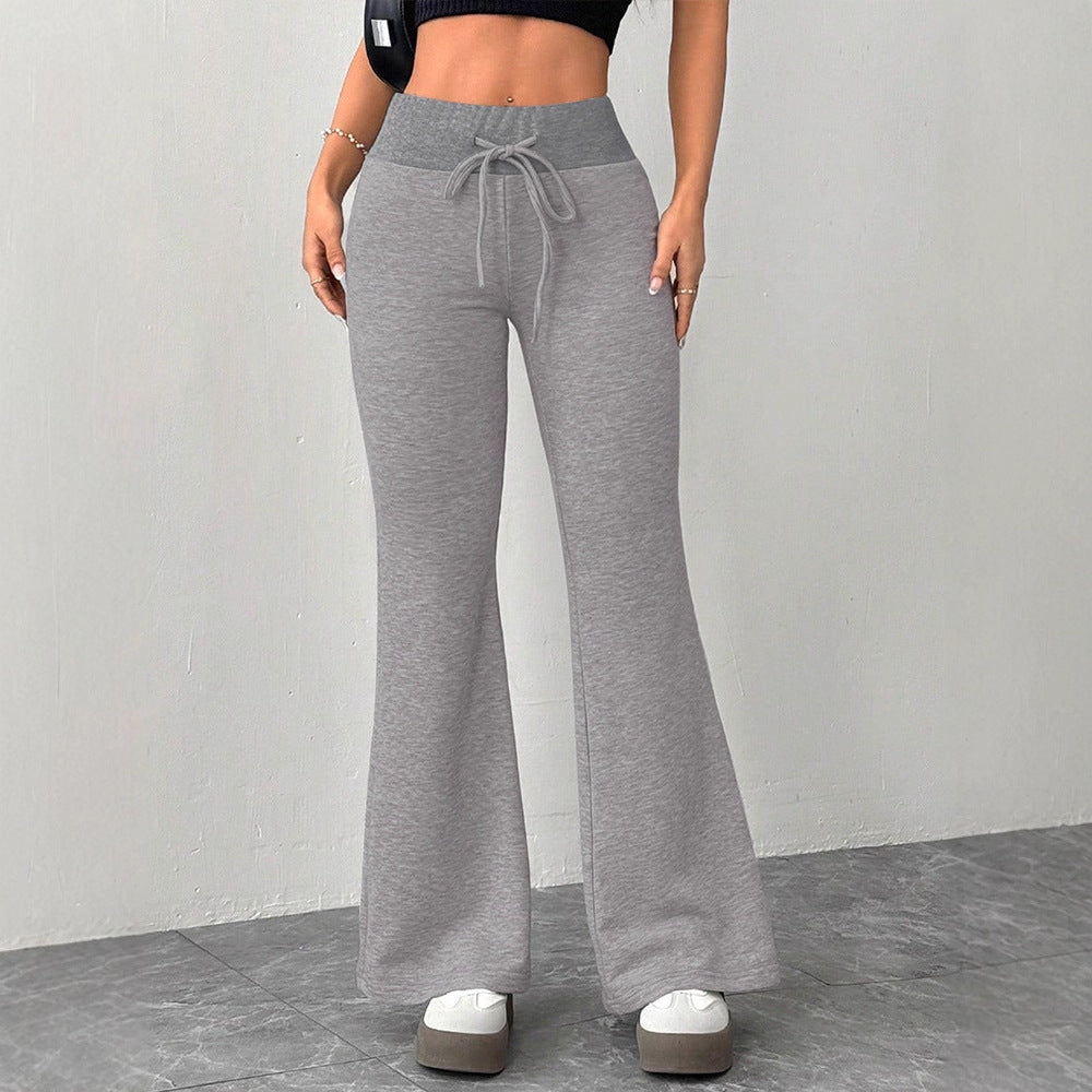 High-Waist Flared Pants with Drawstring Detail
